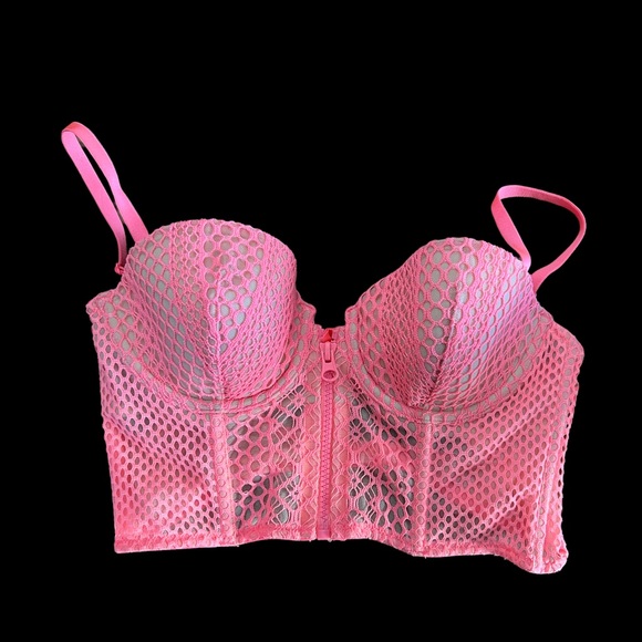 Victoria’s Secret neon pink zipper front mesh bustier - Picture 2 of 4